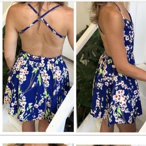 Open back floral fit and flare skater mini dress